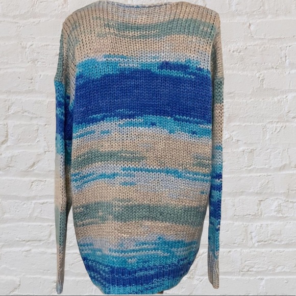 ❌DONATED❌Blue Multicolor Oversized Stripe Cable Knit Tunic Sweater Top - Picture 4 of 9